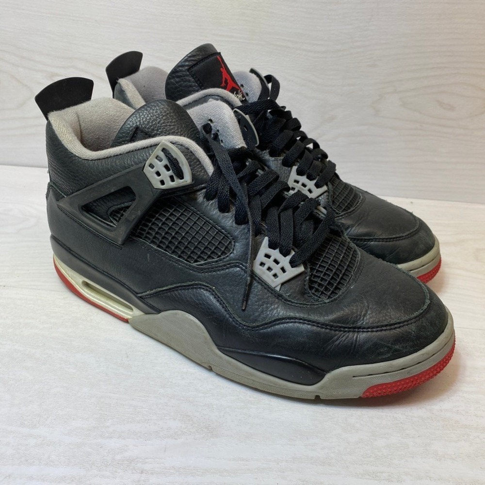 Jordan Mens 13 Air Jordan 4 Retro Bred Reimagined Black Leather Sneaker Shoes